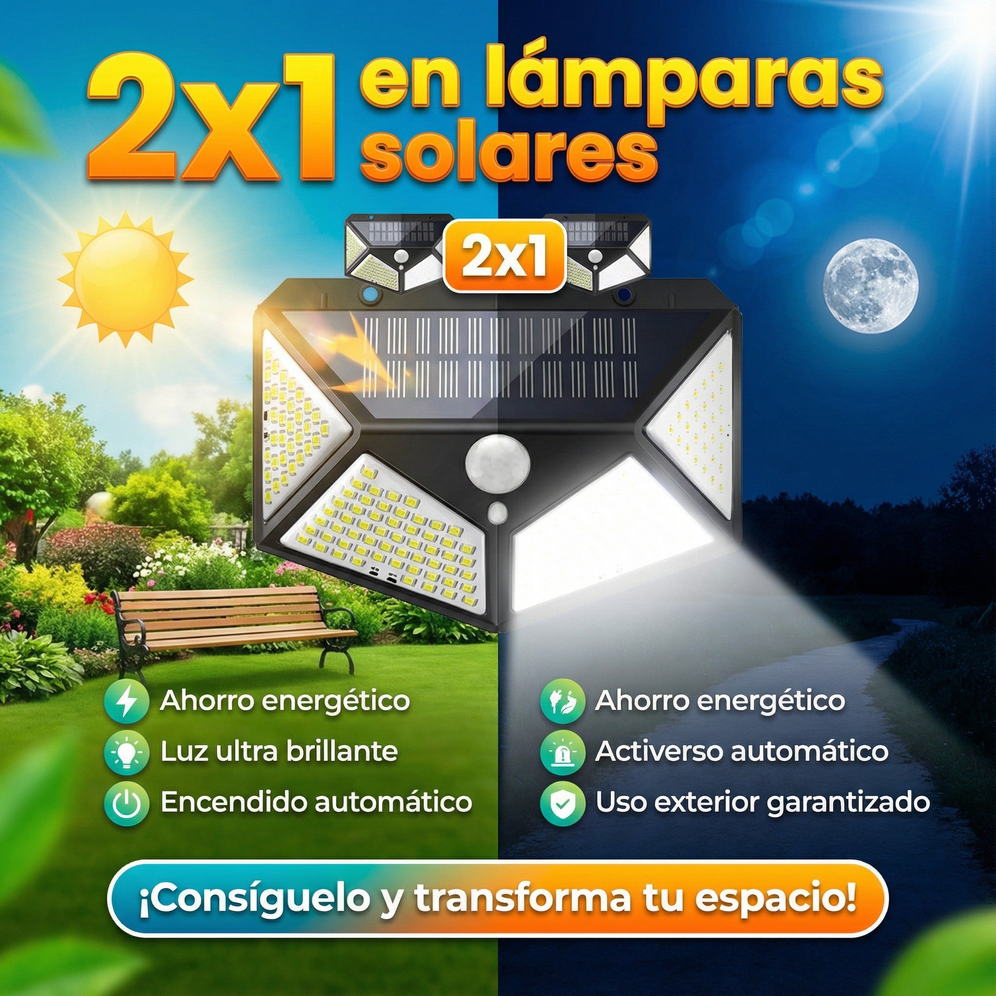 Lámpara LED Solar de Pared x2 – Seguridad, Estilo y Energía Solar 🔐💡